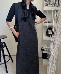 ULEULA | ミックスツイードスリットワンピース/深Vネックワンピース(ワンピース)