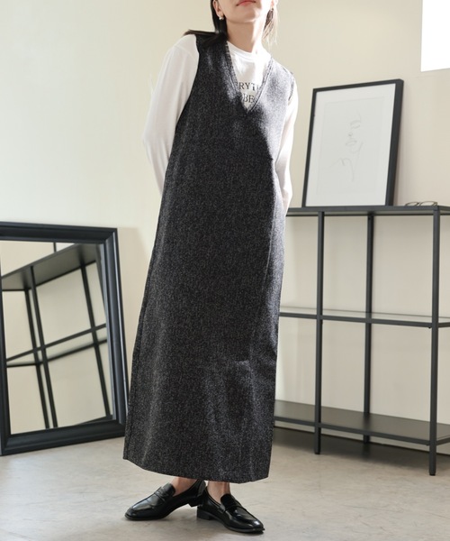 ULEULA（ウルア）の「ミックスツイードスリットワンピース/深Vネックワンピース（ワンピース・レディース・チャコールグレー/ブラック/アイボリー・FREE）」の22枚目の写真