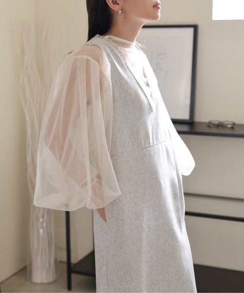 ULEULA（ウルア）の「ミックスツイードスリットワンピース/深Vネックワンピース（ワンピース・レディース・チャコールグレー/ブラック/アイボリー・FREE）」の8枚目の写真