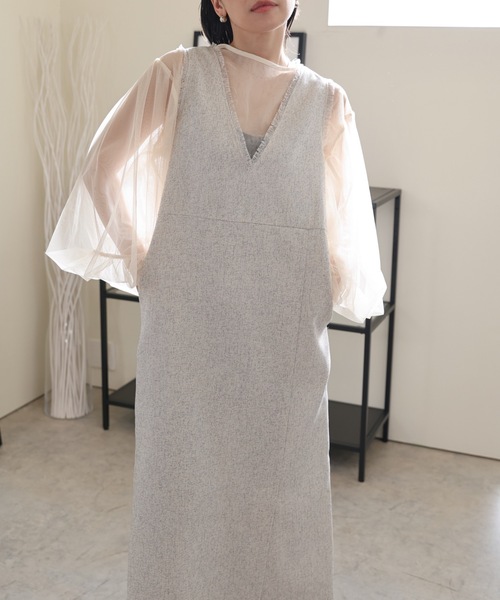 ULEULA（ウルア）の「ミックスツイードスリットワンピース/深Vネックワンピース（ワンピース・レディース・チャコールグレー/ブラック/アイボリー・FREE）」の9枚目の写真