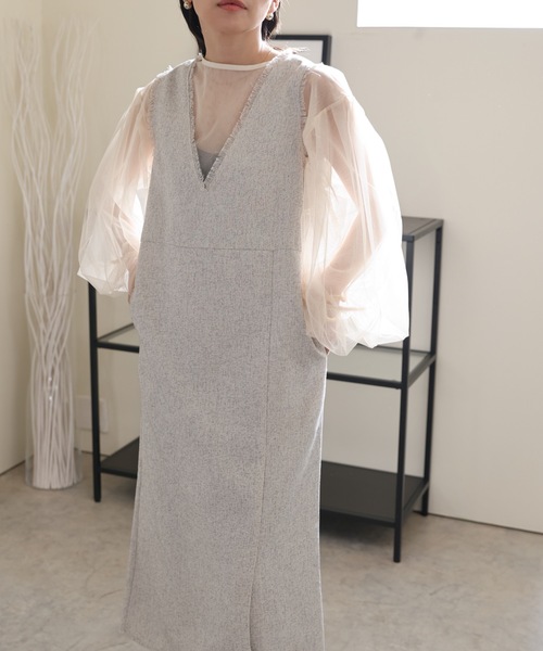 ULEULA（ウルア）の「ミックスツイードスリットワンピース/深Vネックワンピース（ワンピース・レディース・チャコールグレー/ブラック/アイボリー・FREE）」の10枚目の写真