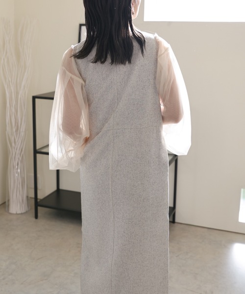 ULEULA（ウルア）の「ミックスツイードスリットワンピース/深Vネックワンピース（ワンピース・レディース・チャコールグレー/ブラック/アイボリー・FREE）」の12枚目の写真