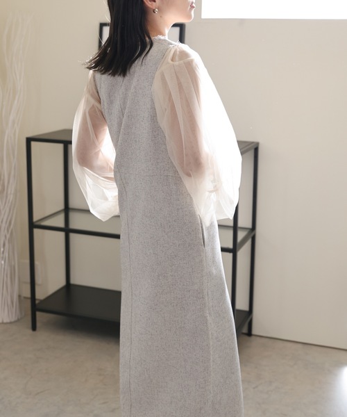 ULEULA（ウルア）の「ミックスツイードスリットワンピース/深Vネックワンピース（ワンピース・レディース・チャコールグレー/ブラック/アイボリー・FREE）」の11枚目の写真