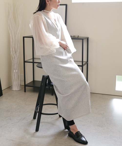 ULEULA（ウルア）の「ミックスツイードスリットワンピース/深Vネックワンピース（ワンピース・レディース・チャコールグレー/ブラック/アイボリー・FREE）」の13枚目の写真