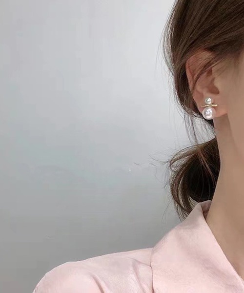 ダブルパール/ダイヤモンドデザイン ゴールドピアス ゴールド]ダブルパールピアス – CENE