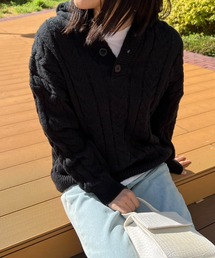 ケーブル編みニットフード