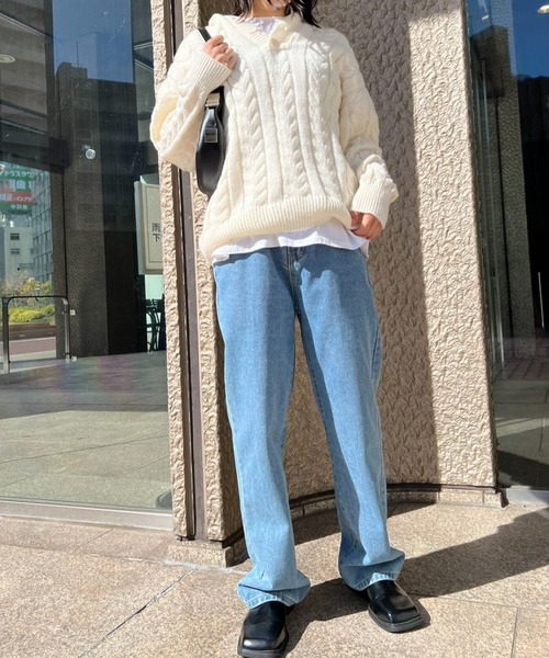mebole(メボレ)の「ケーブル編みニットフード(ニット/セーター・レディース・ブラック/グリーン/ピンク/ホワイト・FREE)」の20枚目の写真