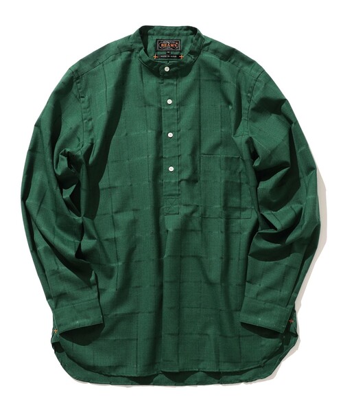 BEAMS PLUS（ビームスプラス）の「BEAMS PLUS / ウール ポリエステル メッシュ バンドカラー プルオーバー シャツ（シャツ/ブラウス・メンズ・オフホワイト/グリーン/サックスブルー・XL/L/M/S）」の2枚目の写真