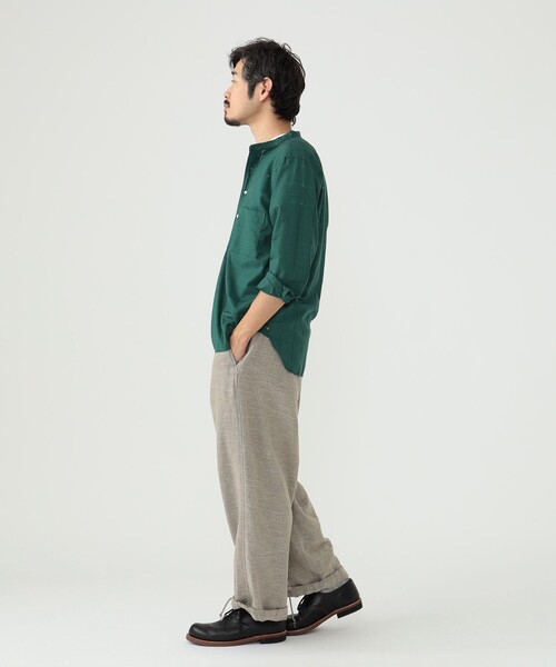 BEAMS PLUS（ビームスプラス）の「BEAMS PLUS / ウール ポリエステル メッシュ バンドカラー プルオーバー シャツ（シャツ/ブラウス・メンズ・オフホワイト/グリーン/サックスブルー・XL/L/M/S）」の5枚目の写真