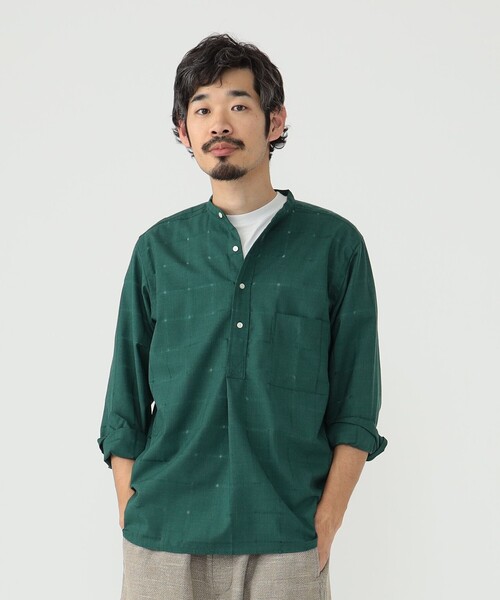 BEAMS PLUS（ビームスプラス）の「BEAMS PLUS / ウール ポリエステル メッシュ バンドカラー プルオーバー シャツ（シャツ/ブラウス・メンズ・オフホワイト/グリーン/サックスブルー・XL/L/M/S）」の8枚目の写真