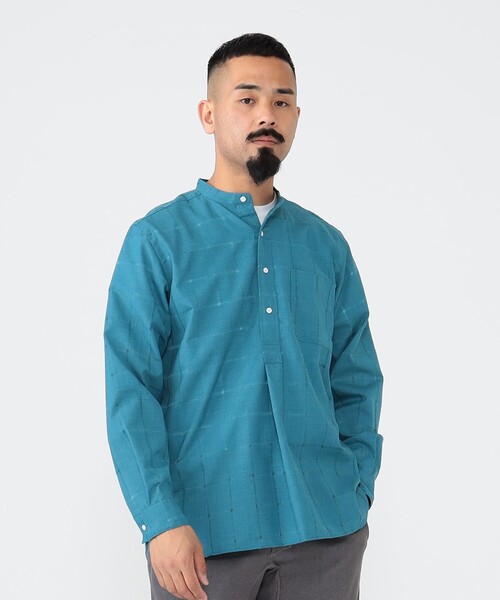 BEAMS PLUS（ビームスプラス）の「BEAMS PLUS / ウール ポリエステル メッシュ バンドカラー プルオーバー シャツ（シャツ/ブラウス・メンズ・オフホワイト/グリーン/サックスブルー・XL/L/M/S）」の10枚目の写真