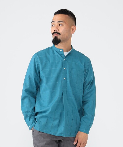 BEAMS PLUS（ビームスプラス）の「BEAMS PLUS / ウール ポリエステル メッシュ バンドカラー プルオーバー シャツ（シャツ/ブラウス・メンズ・オフホワイト/グリーン/サックスブルー・XL/L/M/S）」の11枚目の写真