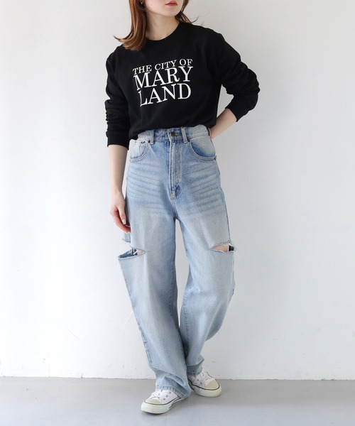 HER CLOSET（ハークローゼット）の「【shemoshelly】WEB限定MARYLANDロゴロンT（Tシャツ/カットソー・レディース・ブラック/オフホワイト・S/M）」の13枚目の写真