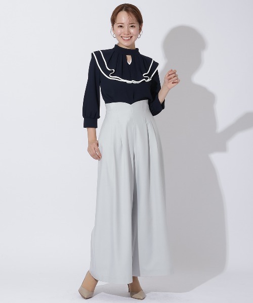 AND COUTURE（アンドクチュール）の「配色フリルケープブラウス（シャツ/ブラウス・レディース・オフホワイト/ライトグレー/ネイビー・FREE）」の7枚目の写真