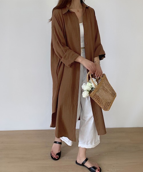 Miniministore(ミニミニストア)の「シャツワンピース ロングシャツカーデ(シャツ/ブラウス・レディース・ブルー/モカ/ホワイト/ブラウン/ベージュ/ピンク/ブラック/カーキ・XL/M/L)」の4枚目の写真
