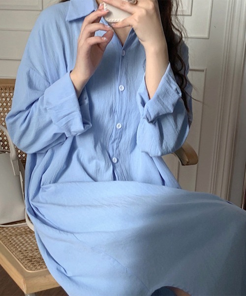 Miniministore(ミニミニストア)の「シャツワンピース ロングシャツカーデ(シャツ/ブラウス・レディース・ブルー/モカ/ホワイト/ブラウン/ベージュ/ピンク/ブラック/カーキ・XL/M/L)」の20枚目の写真