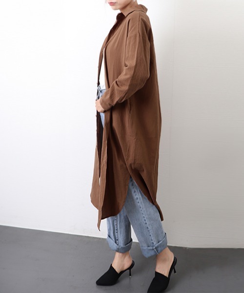 Miniministore(ミニミニストア)の「シャツワンピース ロングシャツカーデ(シャツ/ブラウス・レディース・ブルー/モカ/ホワイト/ブラウン/ベージュ/ピンク/ブラック/カーキ・XL/M/L)」の19枚目の写真