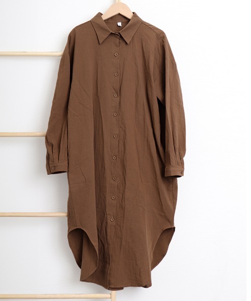 Miniministore(ミニミニストア)の「シャツワンピース ロングシャツカーデ(シャツ/ブラウス・レディース・ブルー/モカ/ホワイト/ブラウン/ベージュ/ピンク/ブラック/カーキ・XL/M/L)」の13枚目の写真