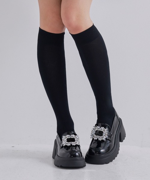 Diable baiser(ディアブルベーゼ)の「7.5cm低め厚底ビジューローファーパンプス(パンプス・レディース・ブラック/オフホワイト・23cm/23.5cm/24cm/24.5cm/25cm/22.5cm)」の15枚目の写真