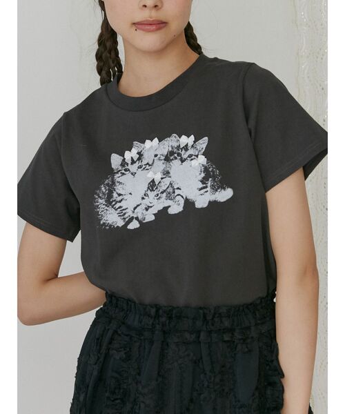 merry jenny（メリージェニー）の「CAT ribbon Tee（Tシャツ/カットソー・レディース・オフホワイト/チャコールグレー/ピンク・FREE）」の3枚目の写真