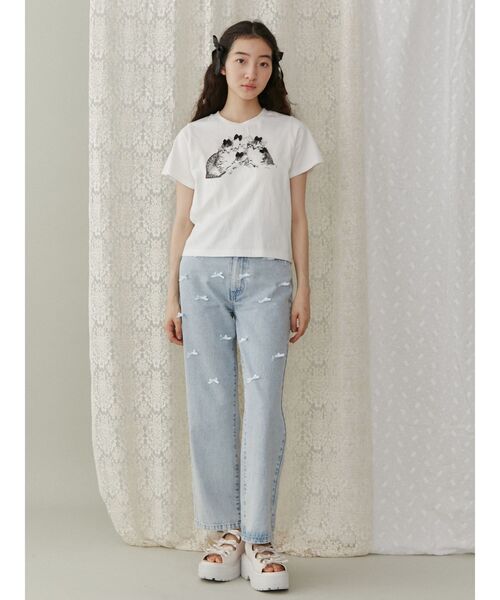 merry jenny（メリージェニー）の「CAT ribbon Tee（Tシャツ/カットソー・レディース・オフホワイト/チャコールグレー/ピンク・FREE）」の7枚目の写真