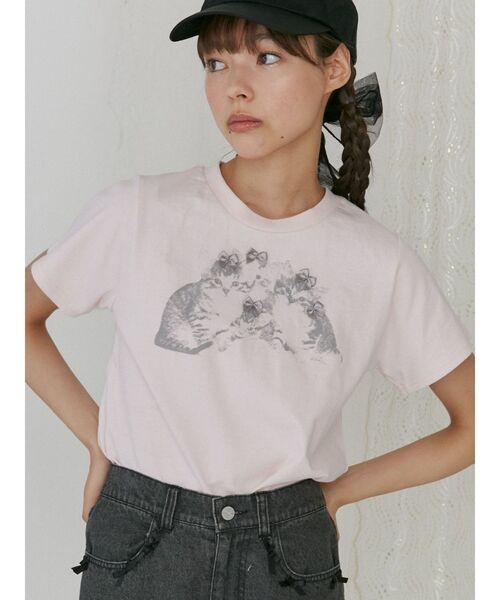 merry jenny（メリージェニー）の「CAT ribbon Tee（Tシャツ/カットソー・レディース・オフホワイト/チャコールグレー/ピンク・FREE）」の9枚目の写真