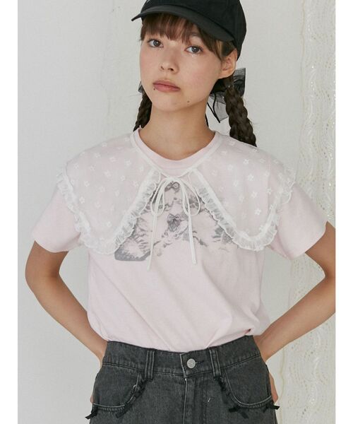 merry jenny（メリージェニー）の「CAT ribbon Tee（Tシャツ/カットソー・レディース・オフホワイト/チャコールグレー/ピンク・FREE）」の10枚目の写真