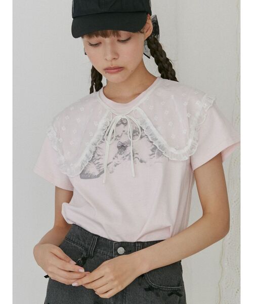 merry jenny（メリージェニー）の「CAT ribbon Tee（Tシャツ/カットソー・レディース・オフホワイト/チャコールグレー/ピンク・FREE）」の11枚目の写真