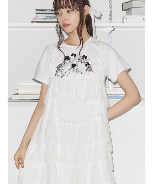 merry jenny（メリージェニー）の「CAT ribbon Tee（Tシャツ/カットソー・レディース・オフホワイト/チャコールグレー/ピンク・FREE）」の15枚目の写真