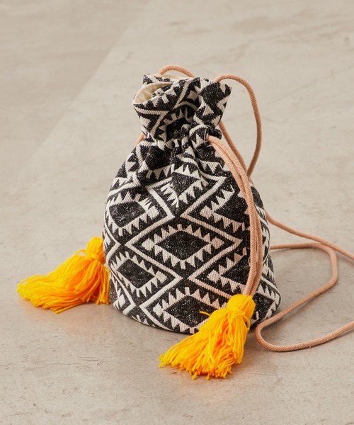 CIAOPANIC TYPY(チャオパニックティピー)の「【india】タッセル付きジャガード巾着(ハンドバッグ・レディース・サックスブルー/ピンク/イエロー/オレンジ・ONE SIZE)」の12枚目の写真