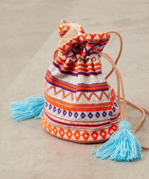 CIAOPANIC TYPY(チャオパニックティピー)の「【india】タッセル付きジャガード巾着(ハンドバッグ・レディース・サックスブルー/ピンク/イエロー/オレンジ・ONE SIZE)」の15枚目の写真