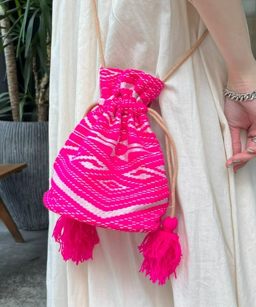 CIAOPANIC TYPY(チャオパニックティピー)の「【india】タッセル付きジャガード巾着(ハンドバッグ・レディース・サックスブルー/ピンク/イエロー/オレンジ・ONE SIZE)」の5枚目の写真