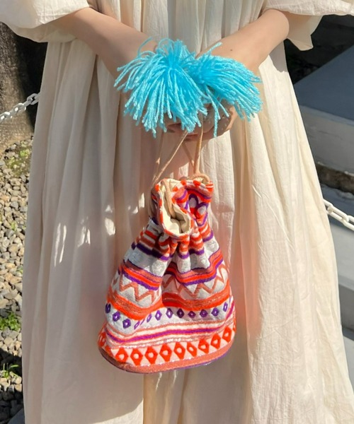 CIAOPANIC TYPY(チャオパニックティピー)の「【india】タッセル付きジャガード巾着(ハンドバッグ・レディース・サックスブルー/ピンク/イエロー/オレンジ・ONE SIZE)」の7枚目の写真