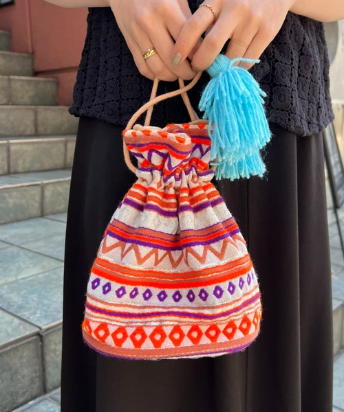 CIAOPANIC TYPY(チャオパニックティピー)の「【india】タッセル付きジャガード巾着(ハンドバッグ・レディース・サックスブルー/ピンク/イエロー/オレンジ・ONE SIZE)」の21枚目の写真