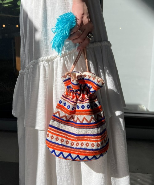 CIAOPANIC TYPY(チャオパニックティピー)の「【india】タッセル付きジャガード巾着(ハンドバッグ・レディース・サックスブルー/ピンク/イエロー/オレンジ・ONE SIZE)」の20枚目の写真