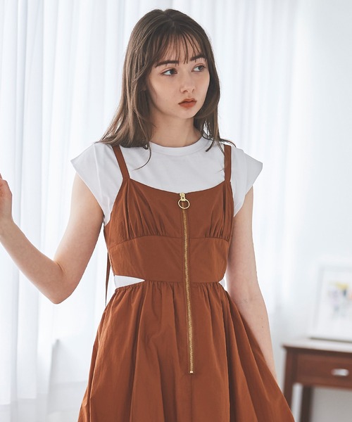 ★minagram★ ストリングキャミワンピ＋フードブルゾンSET miniministore 花柄 キャミワンピース 胸元シャーリング【ゆう