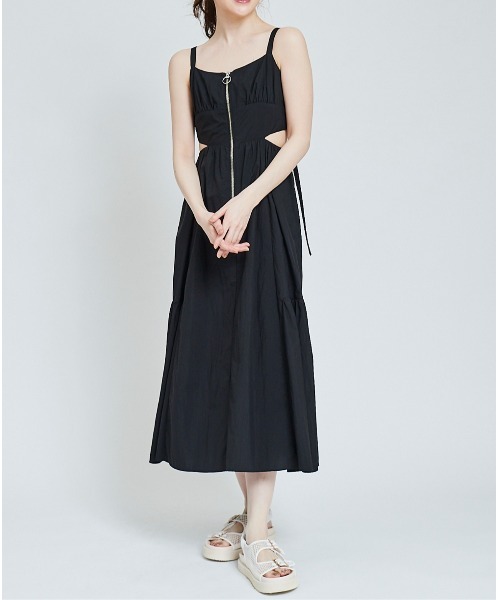 ラミー★カットアウト★ベアトップワンピース★ SANDRO セール】フロントジップカットアウトキャミワンピース