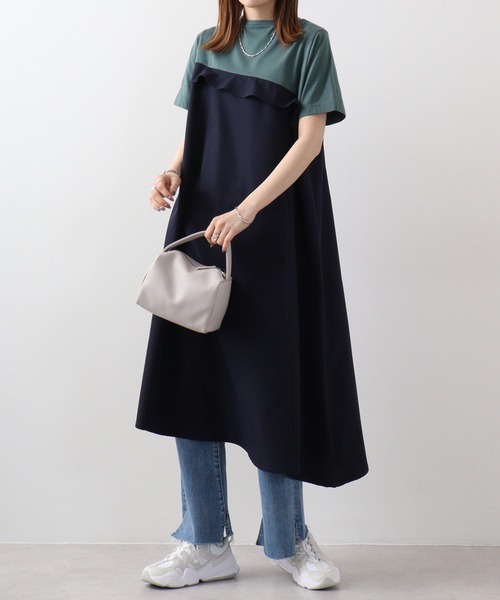 EGLANTINE(エグランティーヌ)の「EGLANTINE 切替アシメワンピース(ワンピース・レディース・ブラック/グリーン・40)」の12枚目の写真