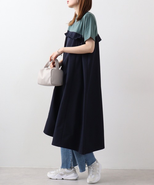 EGLANTINE(エグランティーヌ)の「EGLANTINE 切替アシメワンピース(ワンピース・レディース・ブラック/グリーン・40)」の11枚目の写真