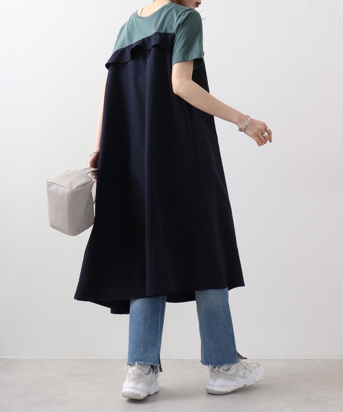 EGLANTINE(エグランティーヌ)の「EGLANTINE 切替アシメワンピース(ワンピース・レディース・ブラック/グリーン・40)」の10枚目の写真