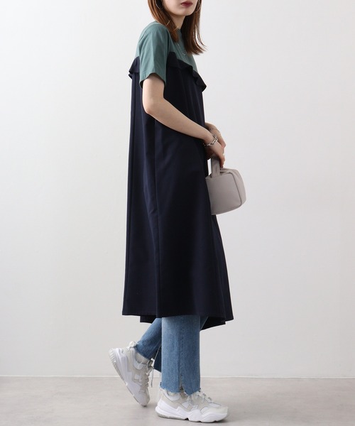 EGLANTINE(エグランティーヌ)の「EGLANTINE 切替アシメワンピース(ワンピース・レディース・ブラック/グリーン・40)」の9枚目の写真