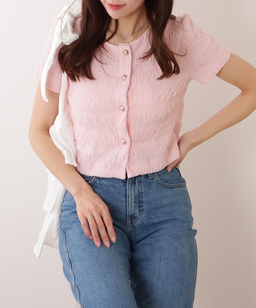 Lace Ladies(レースレディース)の「ぽこぽこ ボーダー ボタン付 半袖 クルーネック トップス(カーディガン/ボレロ・レディース・ホワイト/ピンク/ブラック・FREE)」の11枚目の写真