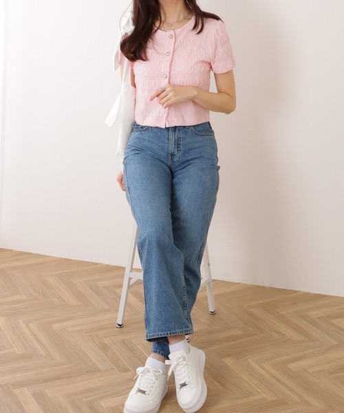 Lace Ladies(レースレディース)の「ぽこぽこ ボーダー ボタン付 半袖 クルーネック トップス(カーディガン/ボレロ・レディース・ホワイト/ピンク/ブラック・FREE)」の13枚目の写真