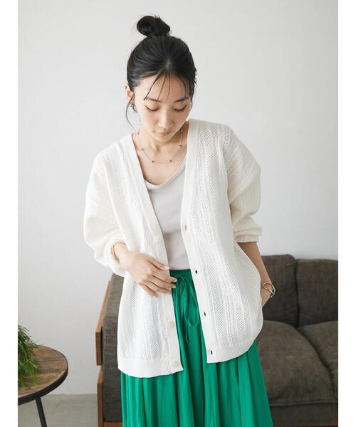 CRAFT STANDARD BOUTIQUE(クラフトスタンダードブティック)の「【ユニセックス】オープンワーク Vネックニットカーディガン(カーディガン/ボレロ・レディース・ネイビー/ベージュ/チャコールグレー/アイボリー・M/L/XL)」の5枚目の写真