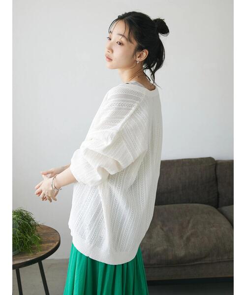 CRAFT STANDARD BOUTIQUE(クラフトスタンダードブティック)の「【ユニセックス】オープンワーク Vネックニットカーディガン(カーディガン/ボレロ・レディース・ネイビー/ベージュ/チャコールグレー/アイボリー・M/L/XL)」の6枚目の写真