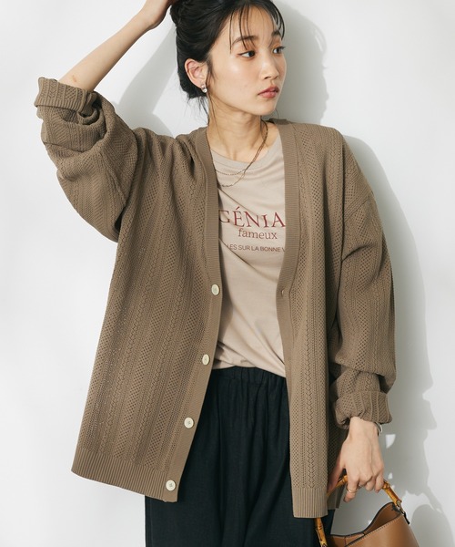 CRAFT STANDARD BOUTIQUE(クラフトスタンダードブティック)の「【ユニセックス】オープンワーク Vネックニットカーディガン(カーディガン/ボレロ・レディース・ネイビー/ベージュ/チャコールグレー/アイボリー・M/L/XL)」の1枚目の写真