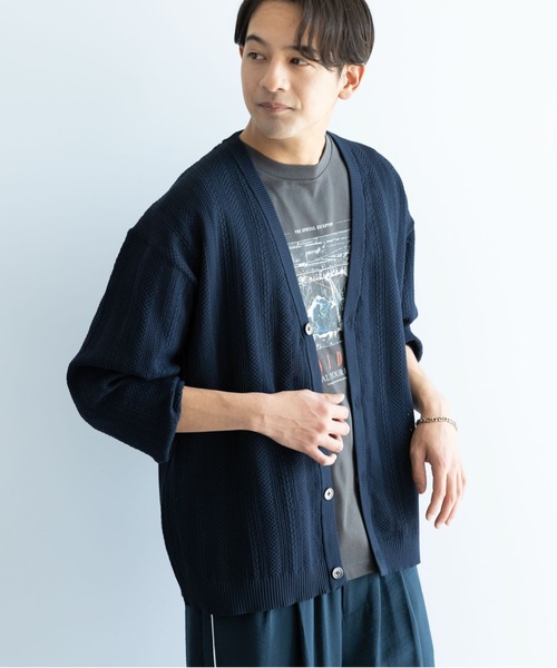 CRAFT STANDARD BOUTIQUE(クラフトスタンダードブティック)の「【ユニセックス】オープンワーク Vネックニットカーディガン(カーディガン/ボレロ・レディース・ネイビー/ベージュ/チャコールグレー/アイボリー・M/L/XL)」の4枚目の写真