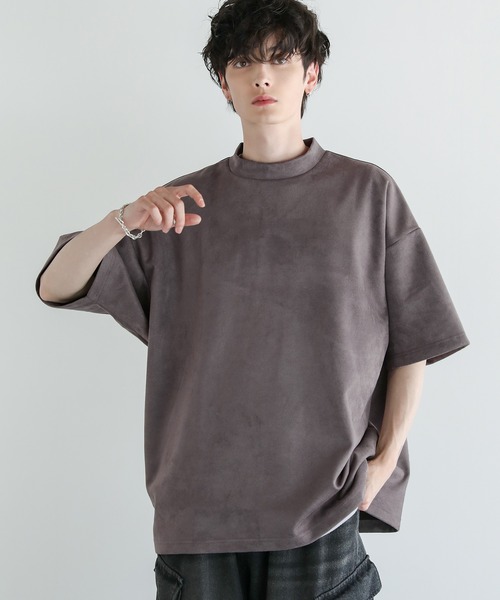 ASTRONOMY(アストロノミー)の「オーバーサイズ半袖ポンチ/フェイクスウェードモックネックTシャツ(Tシャツ/カットソー・メンズ・チャコール/ホワイト/グレー/ブラック/ワイン/ベージュ系/グレー系/ホワイト系/ブラック系・S/M/L/XL)」の7枚目の写真