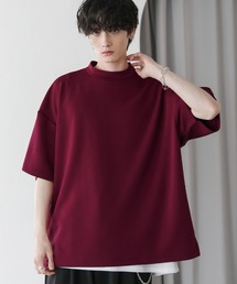 オーバーサイズ半袖ポンチ/フェイクスウェードモックネックTシャツ