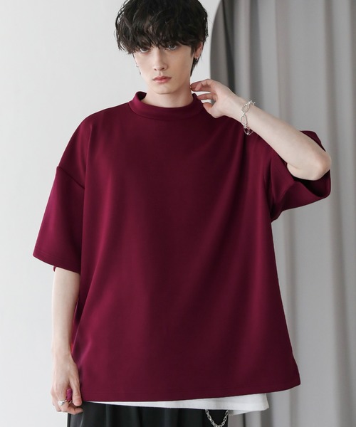 ASTRONOMY(アストロノミー)の「オーバーサイズ半袖ポンチ/フェイクスウェードモックネックTシャツ(Tシャツ/カットソー・メンズ・チャコール/ホワイト/グレー/ブラック/ワイン/ベージュ系/グレー系/ホワイト系/ブラック系・S/M/L/XL)」の9枚目の写真